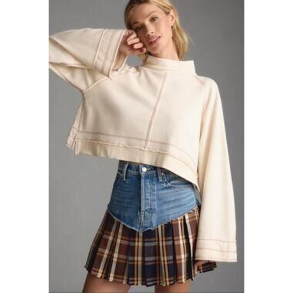 Anthropologie Daily Practice Sweatshirt Womens XL Ivory Pink Cropped Boxy
